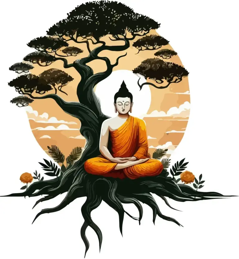 Buddha Sitting Under A Bodhi Tree Printed Self Adhesive Vinyl Wall Sticker | For Home & Bedroom Decoration