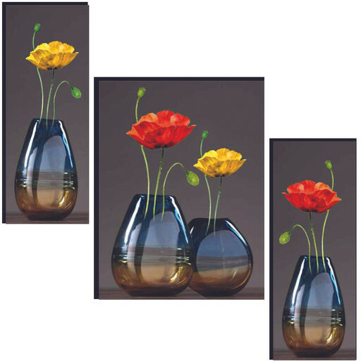 CRYSTALSIGN Set Of 3 Flower Pot Self Adhesive 12 Inch X 18 Inch MDF Wall Art Painting