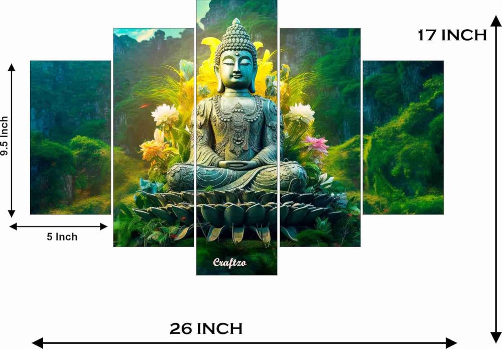 CRYSTALSIGN Multi-Panel Gautam Buddha Meditating Peacefully Wall Art | Modern Home decoration - Image 2