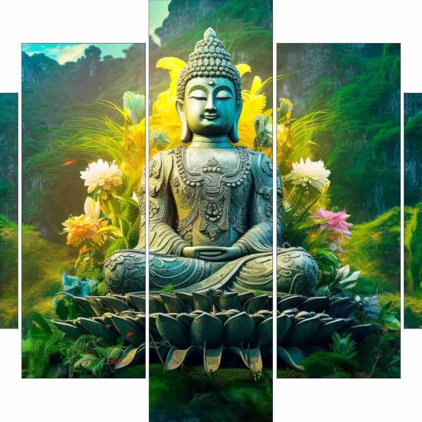 CRYSTALSIGN Multi-Panel Gautam Buddha Meditating Peacefully Wall Art | Modern Home decoration