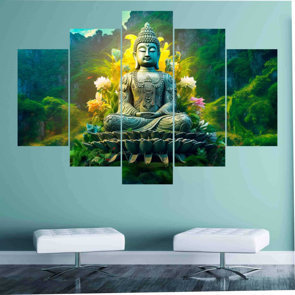 CRYSTALSIGN Lord Buddha Self Adhesive Wooden Panel Frame Wall Decor/ Wall Painting/| Eco-Friendly & Modern Decor for Home & Office - Image 2