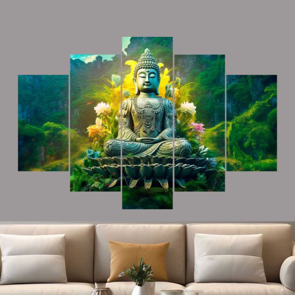 CRYSTALSIGN Lord Buddha Self Adhesive Wooden Panel Frame Wall Decor/ Wall Painting/| Eco-Friendly & Modern Decor for Home & Office