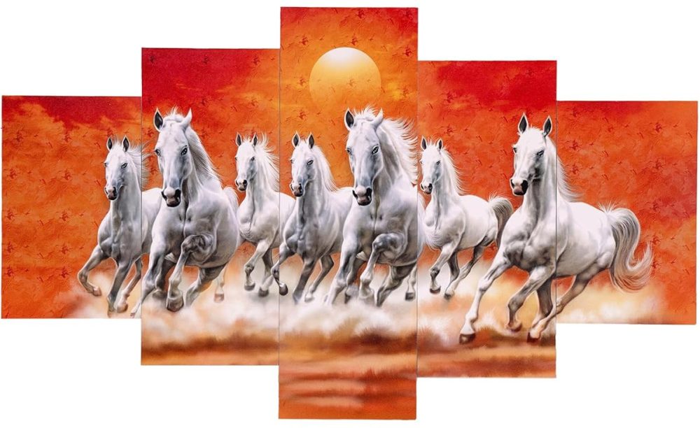 CRYSTALSIGN 7 Running Horses Wall Art |  Modern Decor for Home & Office