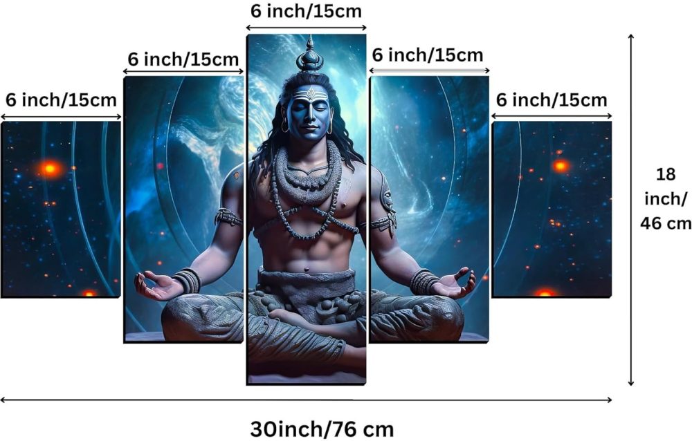 CRYSTALSIGN Multi-Panel Lord Shiva Wall Art | Modern Home decoration - Image 2