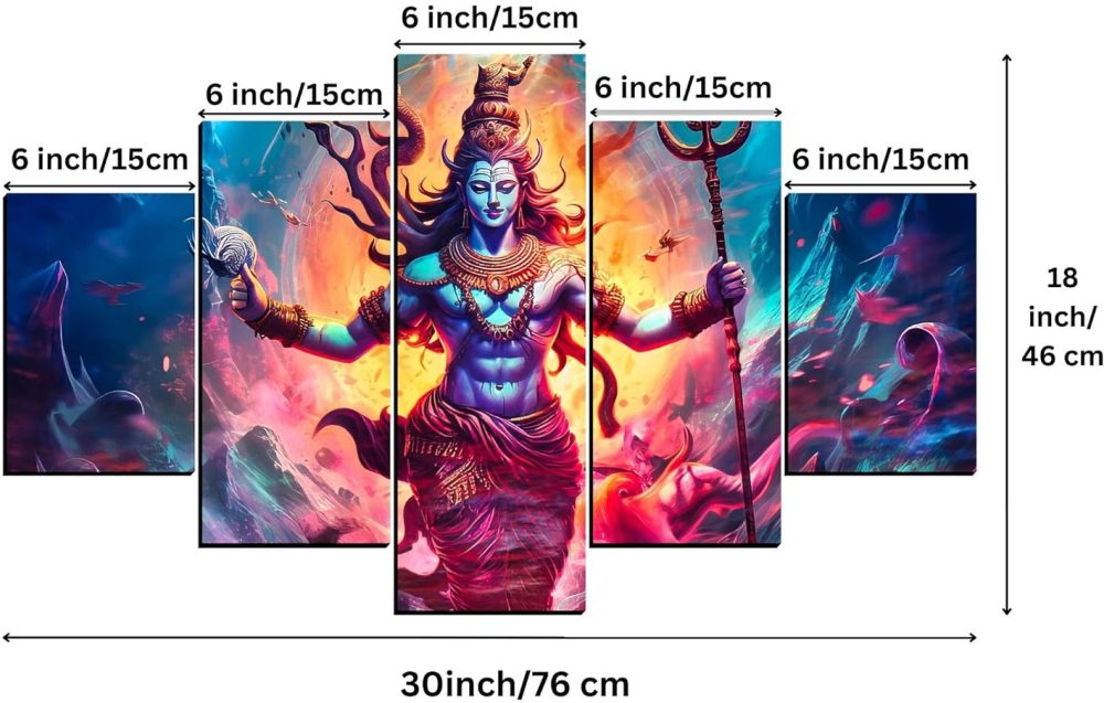 CRYSTALSIGN Multi-Panel Lord Shiv Ji Wall Art | Modern Home decoration - Image 2