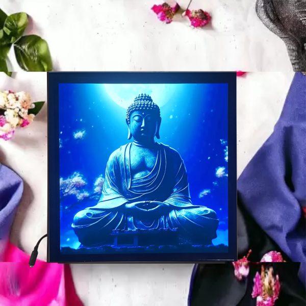 CRYSTALSIGN Lord Buddha in Meditation State LED Photo  12x12 Inches