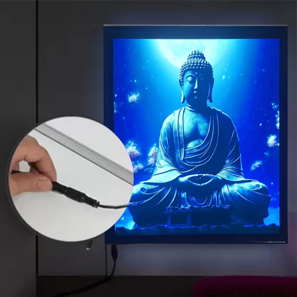 CRYSTALSIGN Lord Buddha in Meditation State LED Photo  12x12 Inches - Image 3