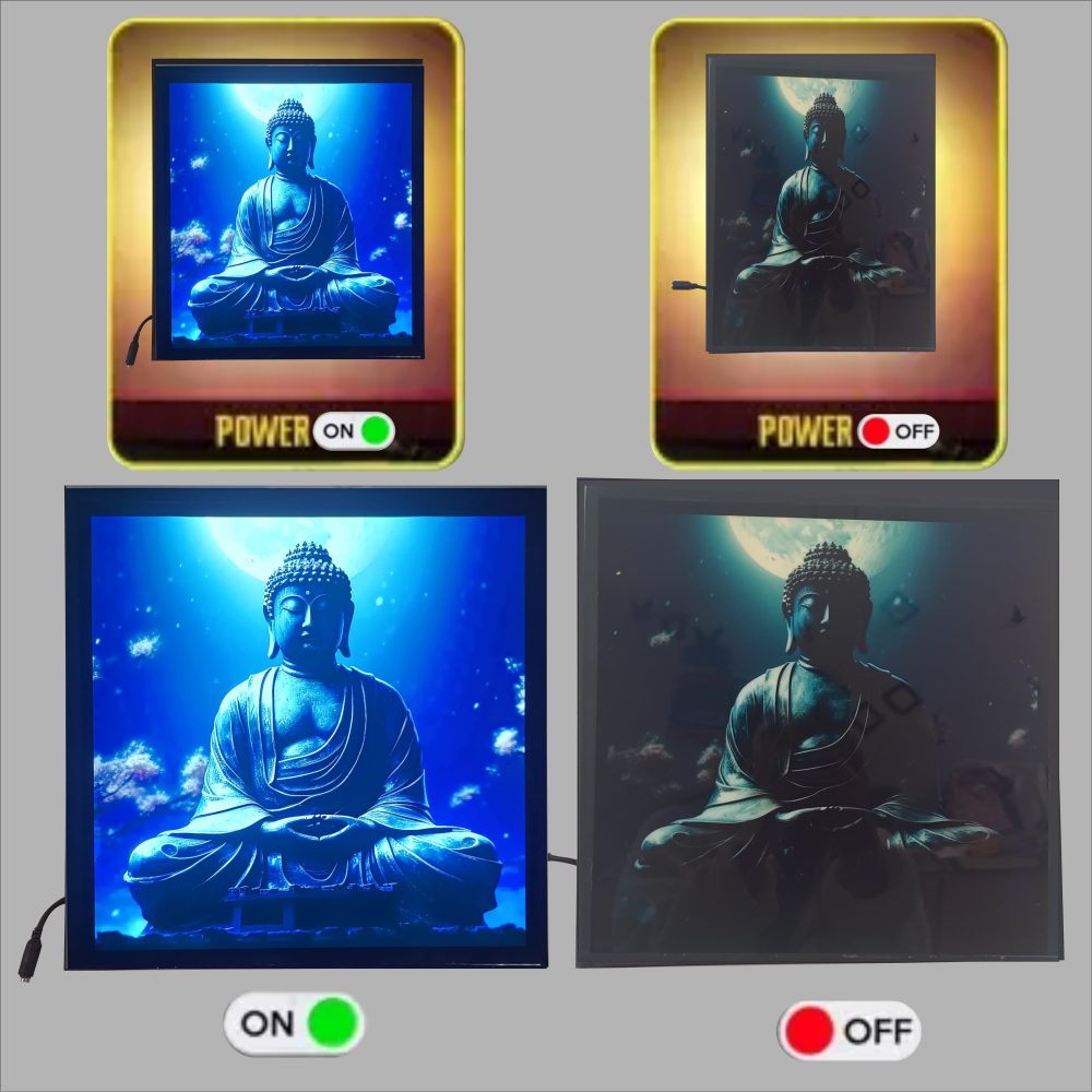 CRYSTALSIGN Lord Buddha in Meditation State LED Photo  12x12 Inches - Image 4