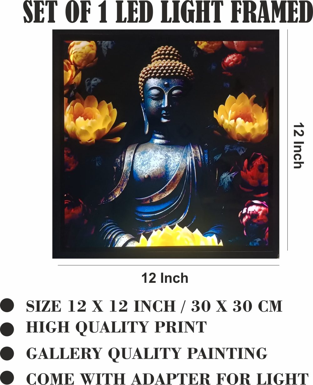 CRYSTALSIGN Lord Buddha doing Meditation LED Photo  12x12 Inches - Image 2