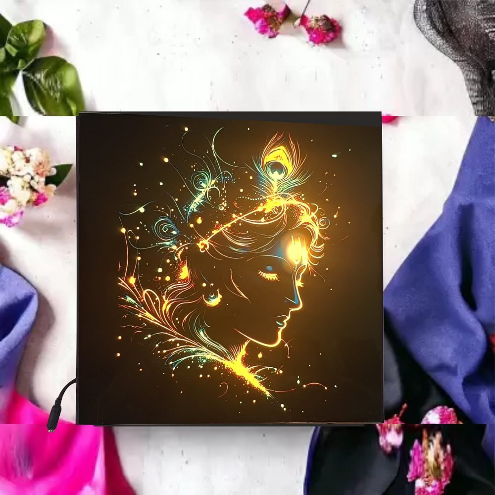 CRYSTALSIGN Beautiful Krishna LED Photo  12x12 Inches